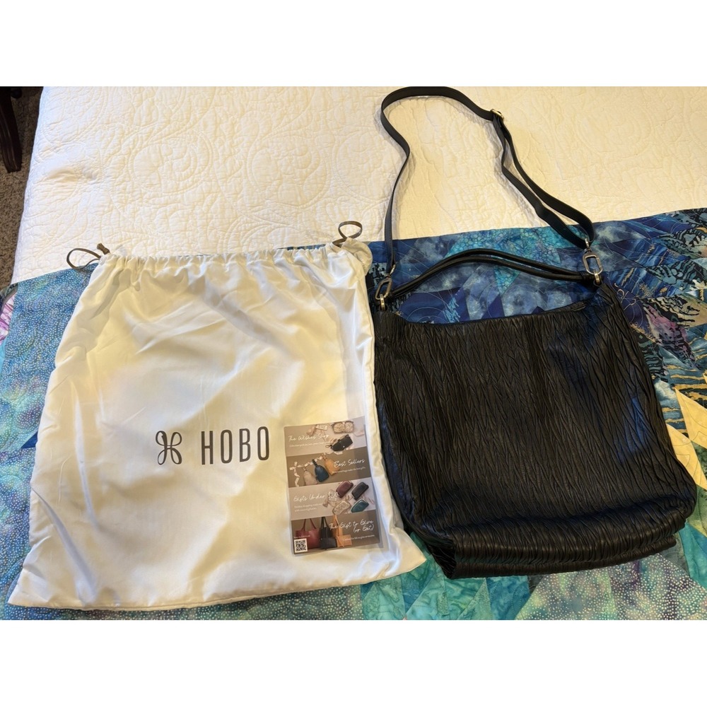 HOBO INT. Crossbody 100% Sheep Leather Pouch Purse Hobo Bag Black Bronze RARE